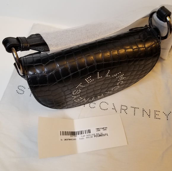 Stella McCartney Studded Logo Saddle Half Moon Croc-Embossed Black Shoul… - Picture 5 of 10